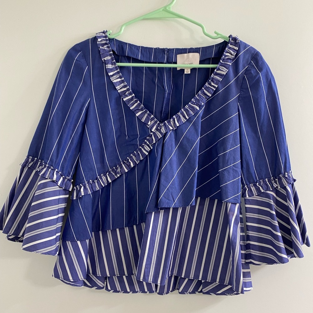 Cinq a Sept Striped V-Neck Peplum top